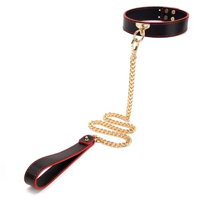 BDSM Bondage Gear Faux Leather Adult SM Play Game Restraints Collar with Leash