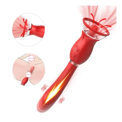 Rose Tongue Licking Vibrator Sex Toy with 10 Types of Vibration Stretching and Contracting 3 Types of Sucking Adult Toys