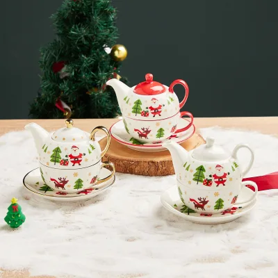 Factory Wholesale Christmas Ceramic Tea Cups and Saucers Personalized Christmas Gift Ceramic Tea Set