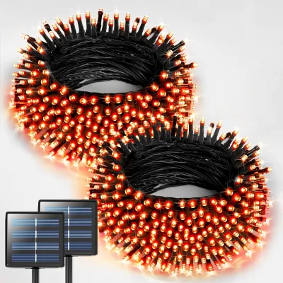 Orange Solar Halloween Lights 8 Modes Outdoor Waterproof for Tree Patio Garden Thanksgiving Decorations