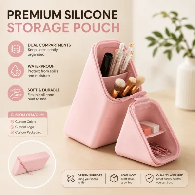 Wholesale Food Grade Silicone Retractable Convertible Pouch Converts Desktop Organizer Waterproof Washable Large Capacity Europe