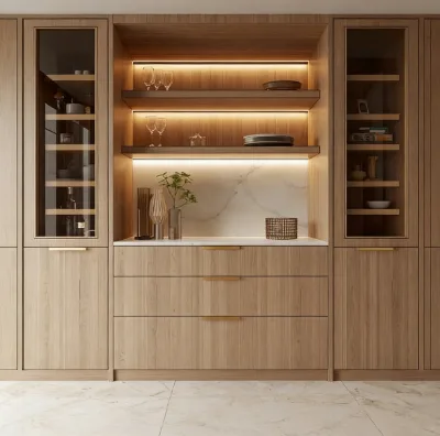 Modern Minimalist Wood Dining Sideboard Luxury Kitchen Pantry Cabinet with LED Lighting