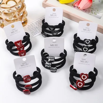 MUJU B277 3PCS Women Thick Hair Ties 5cm High Elastic Bands Resin Cartoon Charms Custom Logo Barcoded Card Retail Ready Small