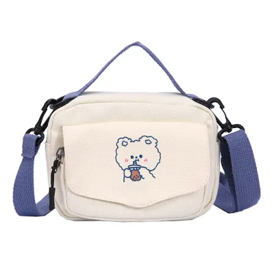Custom Logo Silk Screen Printed Durable Canvas Tote Handbag Pure Color Casual Women's Shoulder Bag Large Cartoon Style