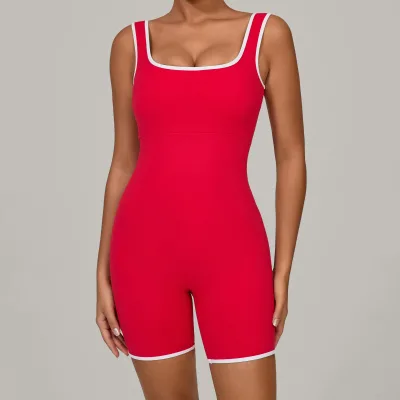 Women's Sleeveless Double Layer Strap Sports Bodysuit Eco-Friendly Spandex/Nylon Quick Dry Breathable Full Length Scoop Neck