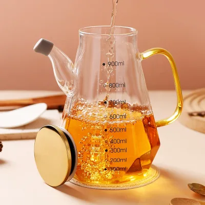 Diamond Design Glass Kitchen Cooking Saucer Pitcher Olive Glass Oil and Vinegar Bottle Oil Dispenser