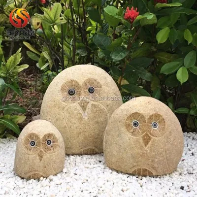 Garden Natural River Stone Owl Statue