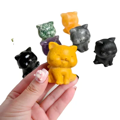 Natural Crystal Rough Multi-Material Split Cat Sculpture Home Decor Desktop Ornament Wholesale Crystal Craft Other Product