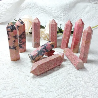 Wholesale Natural Black Vein Obelisk Pink Rhodonite Crystal Towers for Spiritual Healing Mineral Collection