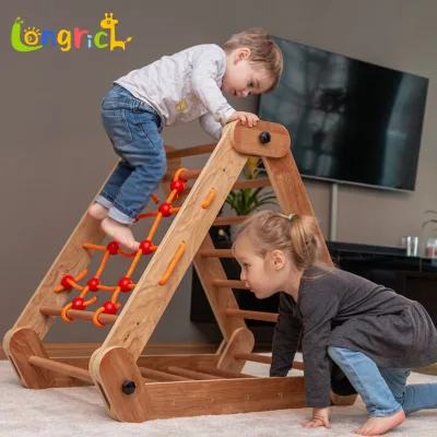 Wooden Climbing Triangle Children's Bed with Geometric Shape Modern Design Indoor Fujian Origin Unisex Sets