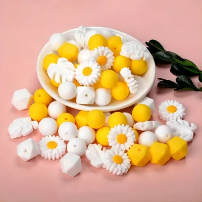 Color-Changing Daisy Focal Beads Silicon Resin Beads for DIY Pen Keychain Making Table Decoration Accessories Baby Pacifier
