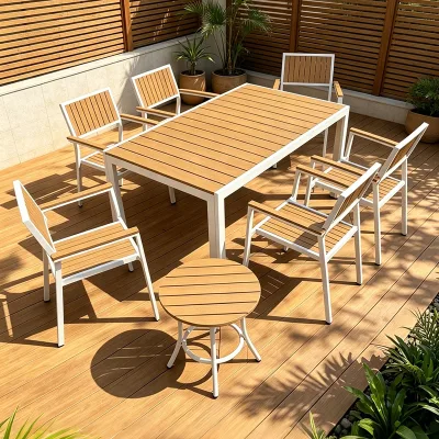 Modern Outdoor Garden Furniture Weather Resistant Aluminum Frame Courtyard 6 Seater Patio Table Chair Set