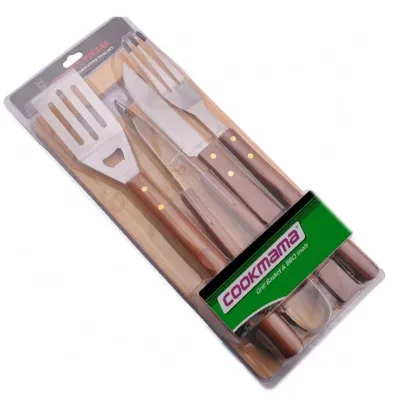 4 Pieces BBQ Tool Set with Pine Wood Cutting Board
