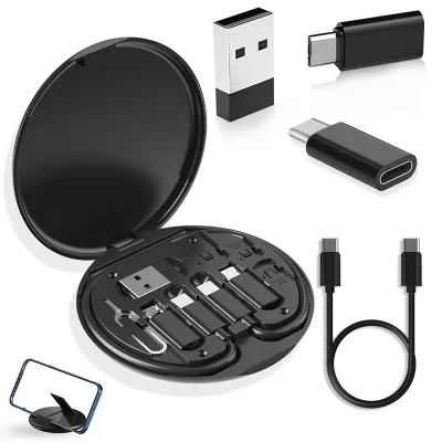 6 in 1 Circle Box Multi-Use USB Charging Adapter Cable Kit for Mobile Phones Power Banks Cameras Traveling