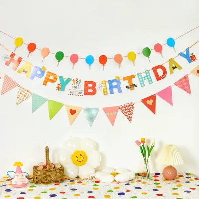 Wholesale Colorful Words Happy Birthday Paper Banners  Suits with Light Birthday Party Decorations Happy Birthday Flags