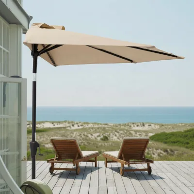 Chanda 2.7M 9ft Half-Round Steel & Polyester Patio Umbrella Tilt Space-Saving Wall-Side Sunshade for Drone Pilots FPV Operations