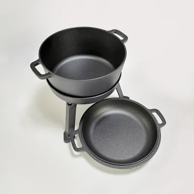 Cast Iron Dutch Oven with Removable Legs Pot Stand for Campfire Bonfire and Home Kitchen Cooking and Baking