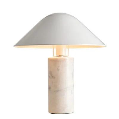 Modern Mushroom Table Lamp with White Marble Base and Dome Metal Shade