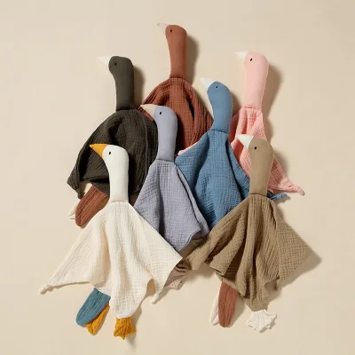Baby Muslin Animal Soft Plush Security Blanket Kids Cotton Security Bath Cartoon Goose Blanket
