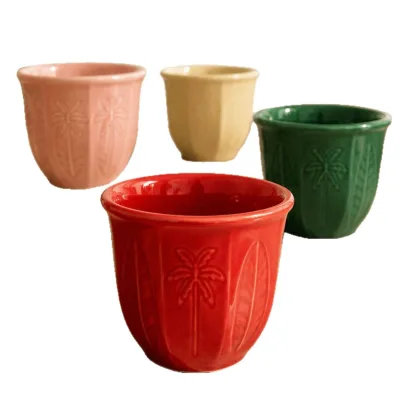Creative 100ml Espresso Cup Middle Eastern Coarse Ceramic with Relief Coconut Tree Arabic Design Dishwasher Microwave Safe