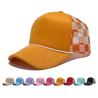 Men's and Women's Duckbill Cap Multi-color Spot Wholesale Chessboard Sponge Mesh Cap Custom logo Summer Breathable Truck Cap