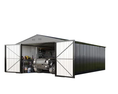 10x20ft Outdoor Metal Garage Shed, Extra Large Metal Carport With Lockable Double Hinged Doors