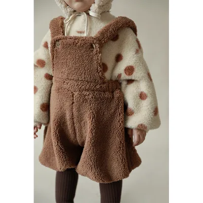 D1266 Adorable Kids Winter Short Pants Plush Warm with 100% Cotton Lining Girls Fashion Cute Overalls