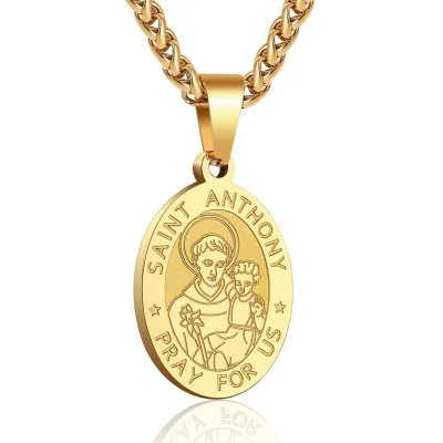 For Cross-Border Bestseller Religious Christian Stainless Steel Saint Anthony Medal Pendant Necklace for Men