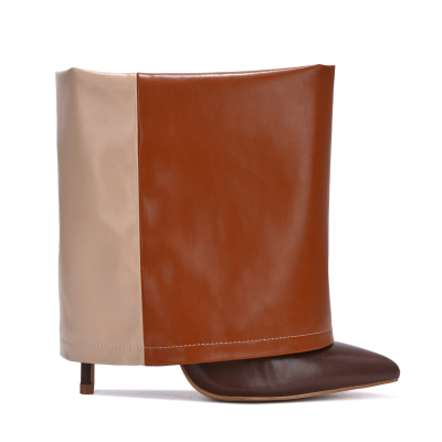 Women Fashion Handmade Leather High Quality Double Folding Bootleg Multicolor Upper High Heels Ankle Boots