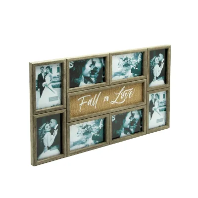 22x13inch Rustic r Wall Mounted Collage Picture Frame with 6x4 Photo 8 Photo Sockets and Linen Center with Print