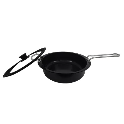 Kitchen Cooking Classic Black Metal Shallow Casserole with Lid Casserole and Shallow