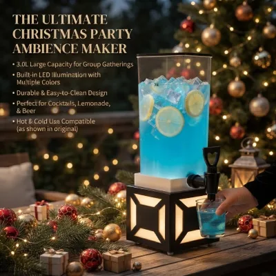 3L Party Drink Tower LED Beer Dispenser for Christmas Holiday New Year's Eve Wedding Cocktail Bar Beverage Station