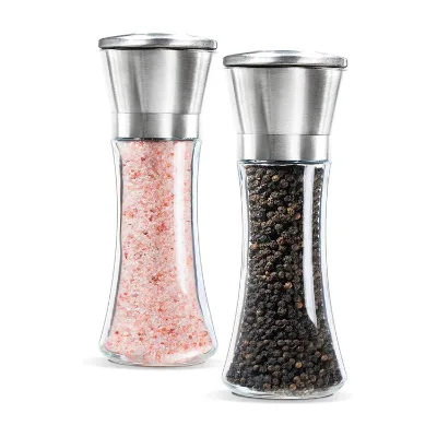 Manual Salt and Pepper Grinder Set Stainless Steel Refillable Salt & Peppercorn Shakers