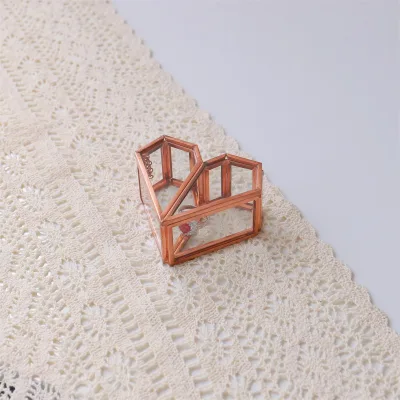 Wholesale Rose Gold Glass Jewelry Box with Geometric Lid, Small Jewelry Storage Box for Rings and Boutique Display