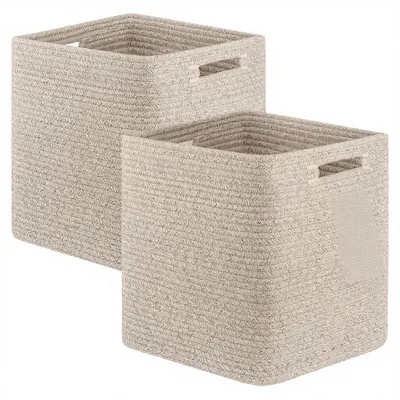 Baskets Cotton Rope Woven for Organizing 13*13 Inches Shelf Storage Pack of 2-Brown China