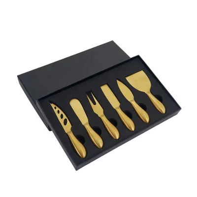 Wholesale Matte Gold Black Stainless Steel Cheese Knife Set 4pcs/6pcs with Hollow Handle for Charcuterie Cutting Tool