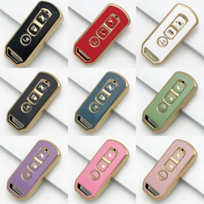 DM Vehicle Key 3 Buttons TPU Car Key case with Golden Lines in Black for Honda Motorcycles Remote Car Key Cover