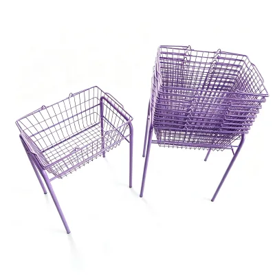 Supermarket Shopping Basket & Heavy Duty High Metal Base Holder Set, Freestanding Basket Rack for Beauty Shop Boutique