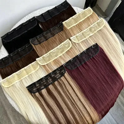 One Piece Clip in Human Hair Extensions Natural Straight Machine Remy Hair Easy to Wear and Remove at Home for Women 14-22 Inch