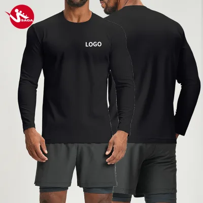 New Styles Men's Activewear Solid Pattern Crew Neck Breathable Quick Dry Long Sleeve Top for Outdoor Running Gym and Fitness
