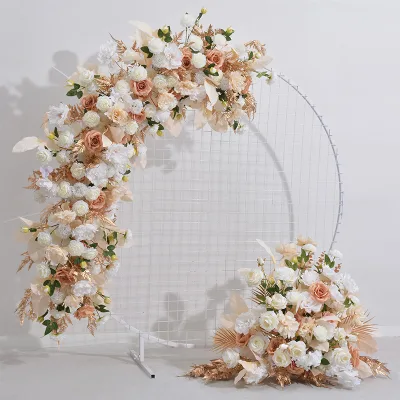 Jarrey JRG930 Wedding Floral Backdrop Decor White Stand Artificial Silk Beautiful Colorful Oval Arch Arrangement