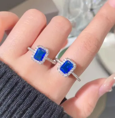 Party Gift Trendy Jewelry Woman's Wedding Finger Rings Big Rectangle Cut Halo Style Zircon Engagement Ring