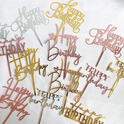 Birthday Cake Decoration Black Gold Love Acrylic Happy Birthday Cake Topper Party Baking Decoration Supplies