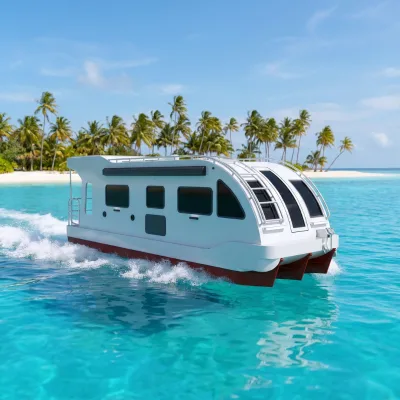 Trailerable Houseboat Towable Aluminum Home With Bed Toilet Kitchen Sink Cooker Dining Table for Holiday Travel