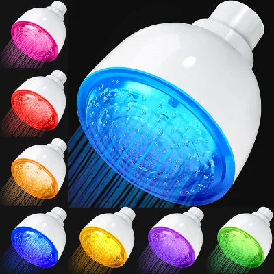 Multiple Color Light Temperature Control LED Chrome Finish Modern Water Saving Rainfall Automatic Color Changing Bathroom Shower