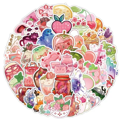 60PCS Funny Cartoon Drink Dessert Fruit Cake Boba Milk Tea Food Stickers