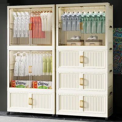 Multifunction Plastic Storage Box Folding Closet Organizer Wardrobe Living Room Combination Wardrobe Folding Cabinet Organizers
