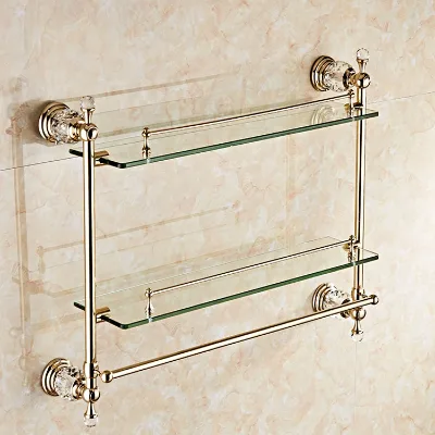 Wall Mounted Glass Shower Shelves Bathroom Organizer with Stylish Design Bath & Toilet Supplies