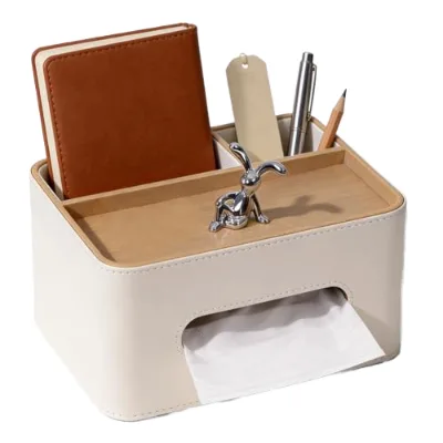 Multifunctional 2-Compartment Leather Tissue Box with Nordic Modern Design for Living Room Office Home Storage