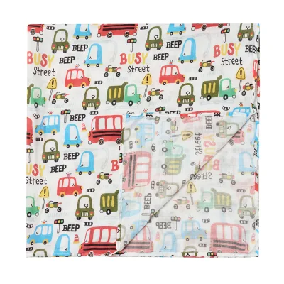Cartoon Printed 70% Bamboo 30% Cotton Baby Muslin Swaddle Blanket Kids' Bedding for Newborns